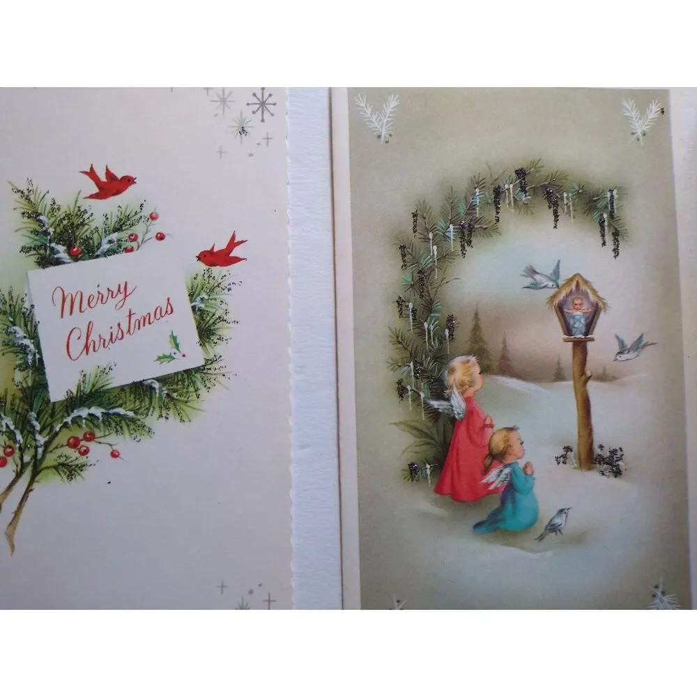 Vintage Festive Noel Christmas Greeting Cards Lot of 7 Sparkling Folders USA